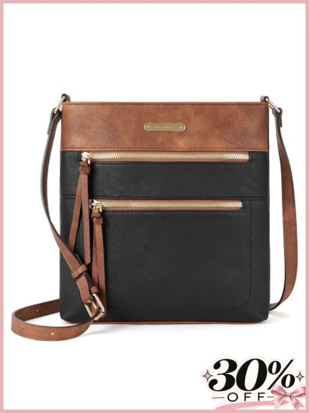 Vegan Leather Crossbody Bag Quilted Shoulder Purse Multi Zip Pockets
